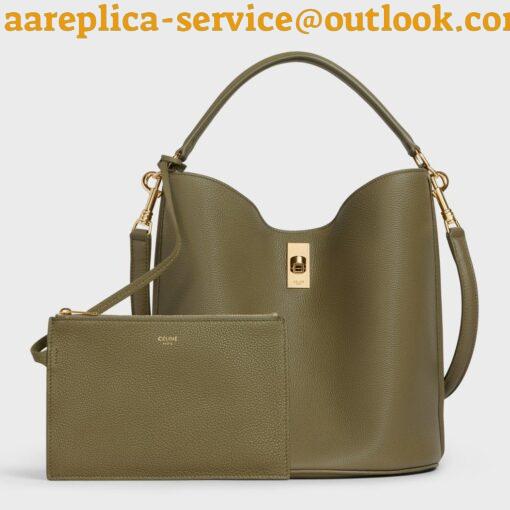 Replica Celine Bucket 16 Bag In Dark Olive Grained Calfskin 13