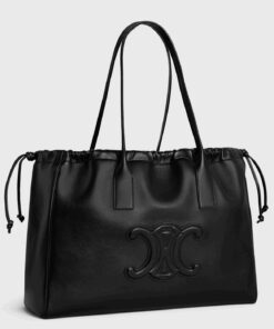 Replica Celine Cabas Drawstring Cuir Triomphe Bag in Black Calfskin