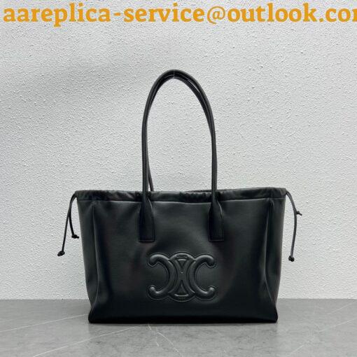 Replica Celine Cabas Drawstring Cuir Triomphe Bag in Black Calfskin 6