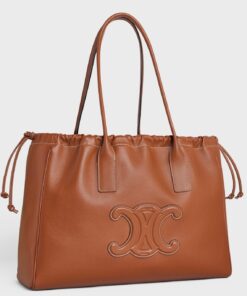 Replica Celine Cabas Drawstring Cuir Triomphe Bag in Brown Calfskin