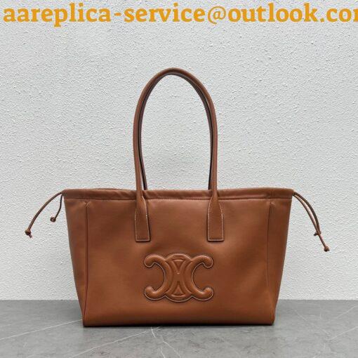 Replica Celine Cabas Drawstring Cuir Triomphe Bag in Brown Calfskin 11