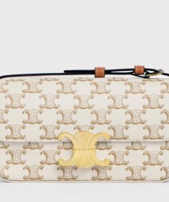 Replica Celine Claude Shoulder Bag in White Triomphe Canvas