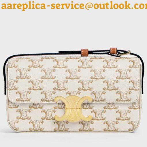 Replica Celine Claude Shoulder Bag in White Triomphe Canvas