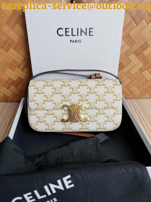 Replica Celine Claude Shoulder Bag in White Triomphe Canvas 15