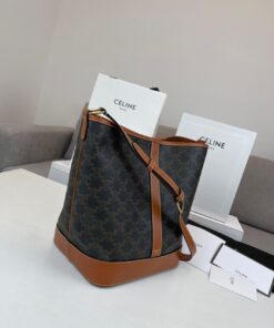 Replica Celine Medium Bucket Bag In Triomphe Canvas and Calfskin 2