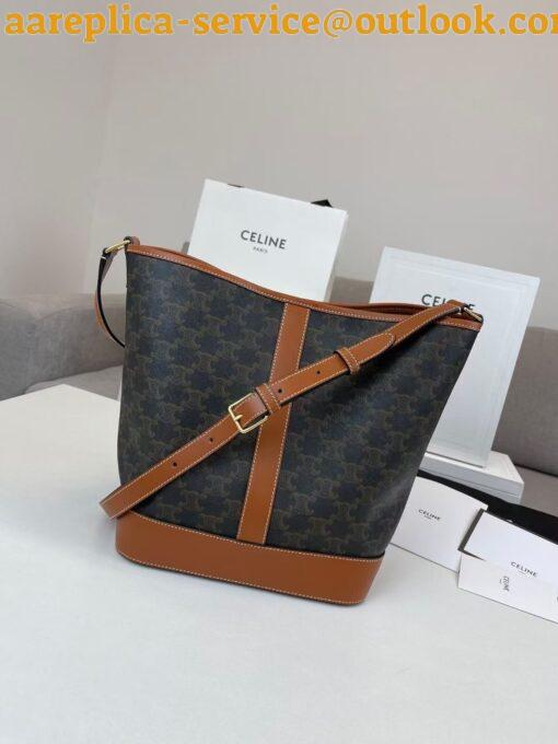 Replica Celine Medium Bucket Bag In Triomphe Canvas and Calfskin 15