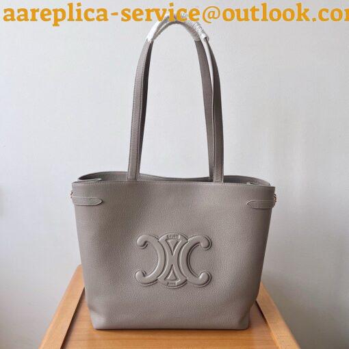 Replica Celine Medium Cabas Anais Cuir Triomphe Bag in Grey Leather 3