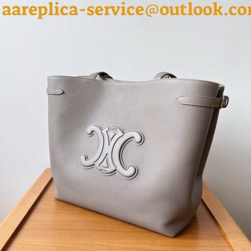 Replica Celine Medium Cabas Anais Cuir Triomphe Bag in Grey Leather 4