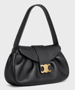 Replica Celine Medium Polly Shoulder Bag in Black Calfskin