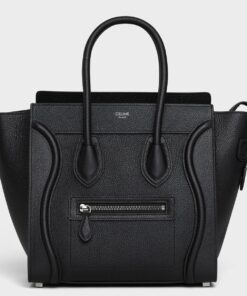 Replica Celine Micro Luggage Tote Bag In Black Drummed Calfskin