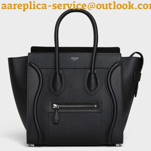 Replica Celine Micro Luggage Tote Bag In Black Drummed Calfskin