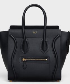 Replica Celine Micro Luggage Tote Bag In Black Smooth Calfskin