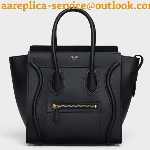 Replica Celine Micro Luggage Tote Bag In Black Smooth Calfskin