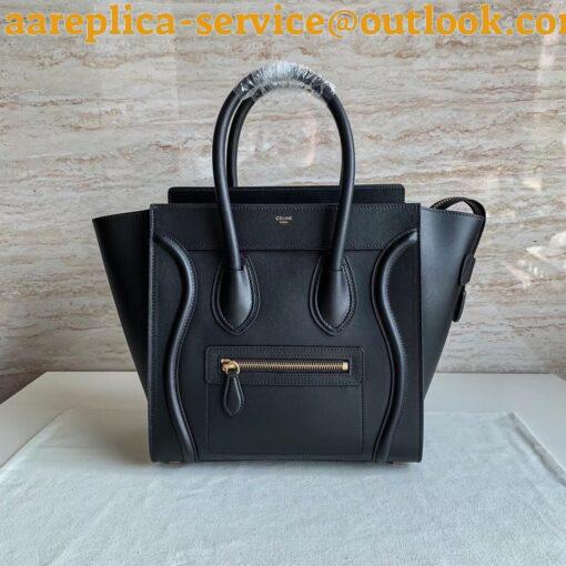 Replica Celine Micro Luggage Tote Bag In Black Smooth Calfskin 9