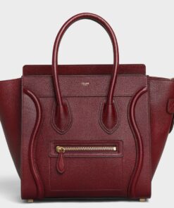 Replica Celine Micro Luggage Tote Bag In Dark Red Drummed Calfskin