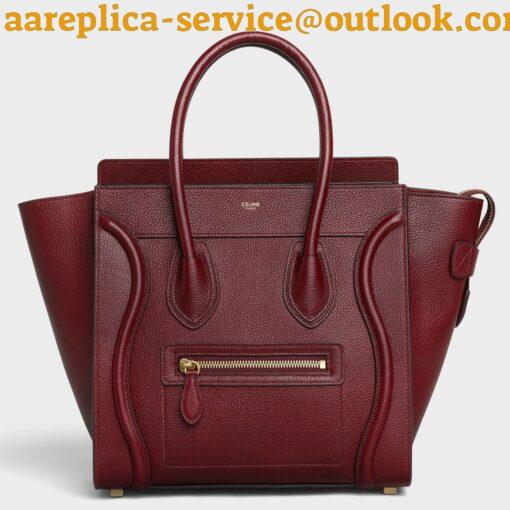 Replica Celine Micro Luggage Tote Bag In Dark Red Drummed Calfskin