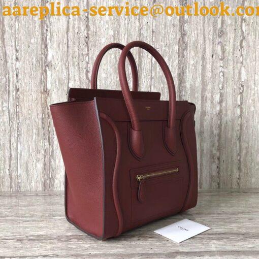 Replica Celine Micro Luggage Tote Bag In Dark Red Drummed Calfskin 4