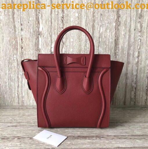 Replica Celine Micro Luggage Tote Bag In Dark Red Drummed Calfskin 5