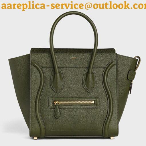 Replica Celine Micro Luggage Tote Bag In Khaki Green Drummed Calfskin