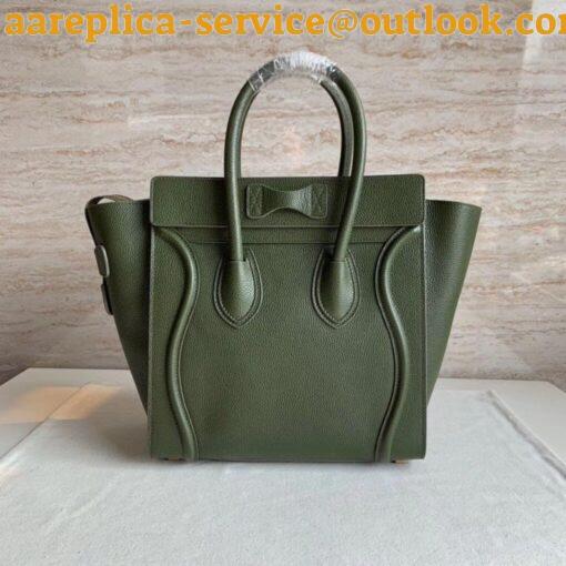 Replica Celine Micro Luggage Tote Bag In Khaki Green Drummed Calfskin 6