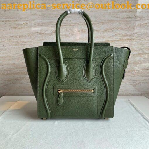 Replica Celine Micro Luggage Tote Bag In Khaki Green Drummed Calfskin 10