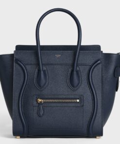 Replica Celine Micro Luggage Tote Bag In Navy Blue Drummed Calfskin