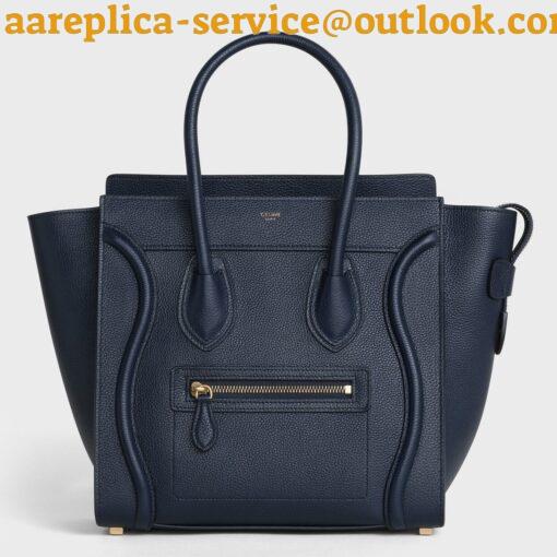 Replica Celine Micro Luggage Tote Bag In Navy Blue Drummed Calfskin