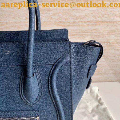 Replica Celine Micro Luggage Tote Bag In Navy Blue Drummed Calfskin 4