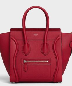 Replica Celine Micro Luggage Tote Bag In Red Drummed Calfskin