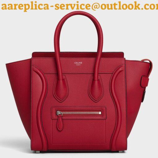 Replica Celine Micro Luggage Tote Bag In Red Drummed Calfskin