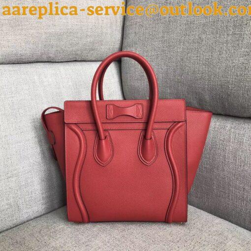 Replica Celine Micro Luggage Tote Bag In Red Drummed Calfskin 4