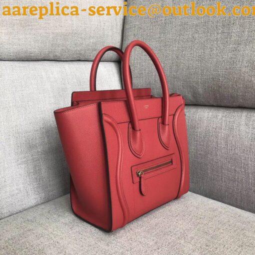 Replica Celine Micro Luggage Tote Bag In Red Drummed Calfskin 6