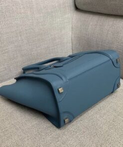 Replica Celine Micro Luggage Tote Bag In Slate Blue Drummed Calfskin 2