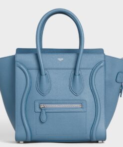 Replica Celine Micro Luggage Tote Bag In Slate Blue Drummed Calfskin