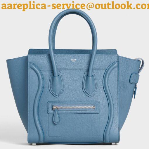 Replica Celine Micro Luggage Tote Bag In Slate Blue Drummed Calfskin