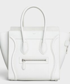 Replica Celine Micro Luggage Tote Bag In White Drummed Calfskin