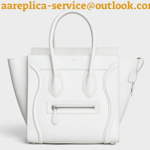 Replica Celine Micro Luggage Tote Bag In White Drummed Calfskin