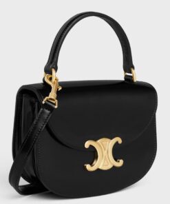 Replica Celine Besace Clea Bag in Black Shiny Calfskin