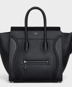 Replica Celine Mini Luggage Tote Bag In Black Drummed Calfskin