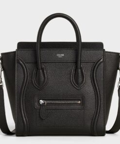 Replica Celine Nano Luggage Tote Bag In Black Drummed Calfskin