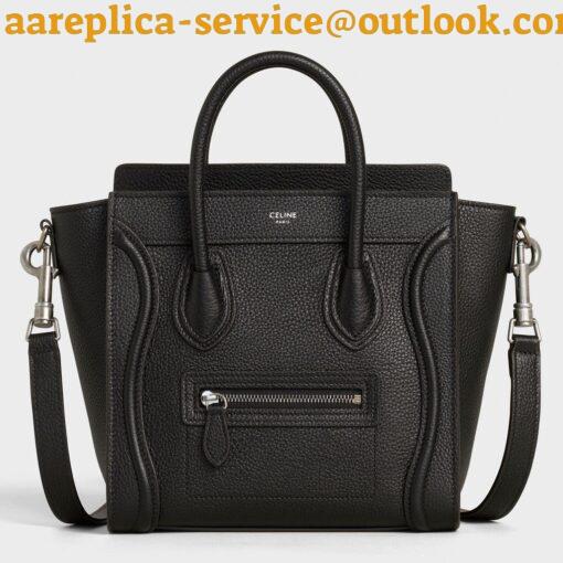 Replica Celine Nano Luggage Tote Bag In Black Drummed Calfskin