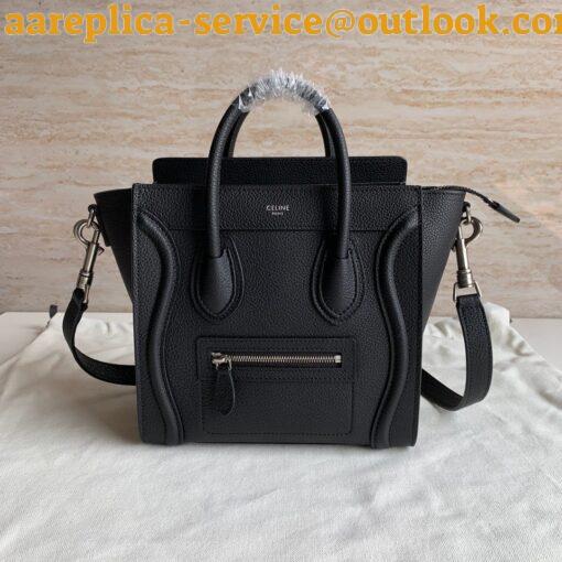 Replica Celine Nano Luggage Tote Bag In Black Drummed Calfskin 12