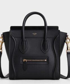 Replica Celine Nano Luggage Tote Bag In Black Smooth Calfskin