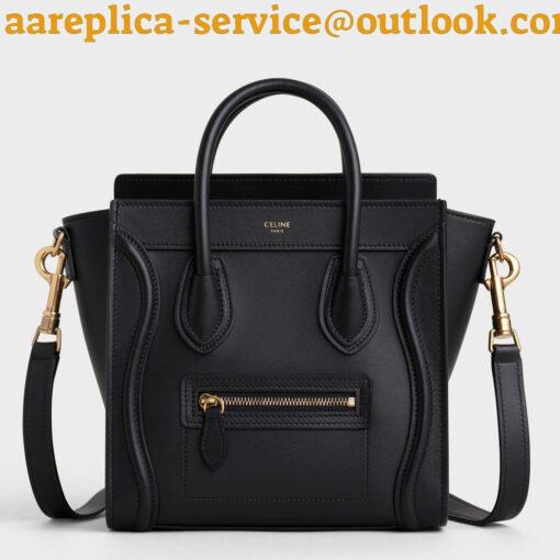 Replica Celine Nano Luggage Tote Bag In Black Smooth Calfskin