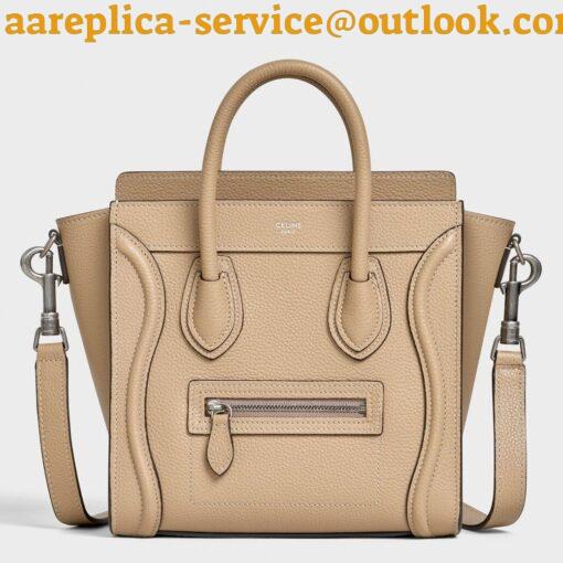 Replica Celine Nano Luggage Tote Bag In Dune Drummed Calfskin 3