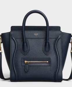 Replica Celine Nano Luggage Tote Bag In Navy Blue Drummed Calfskin