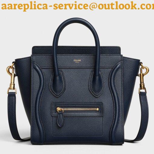 Replica Celine Nano Luggage Tote Bag In Navy Blue Drummed Calfskin