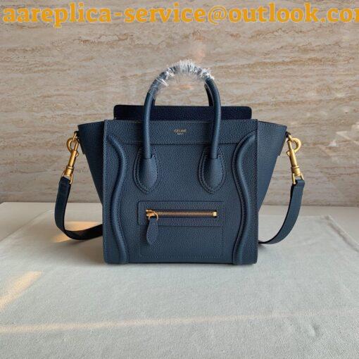 Replica Celine Nano Luggage Tote Bag In Navy Blue Drummed Calfskin 9