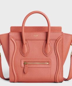 Replica Celine Nano Luggage Tote Bag In Orange Drummed Calfskin