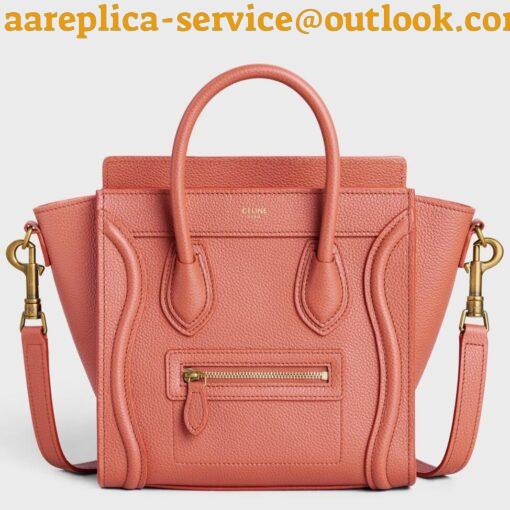 Replica Celine Nano Luggage Tote Bag In Orange Drummed Calfskin